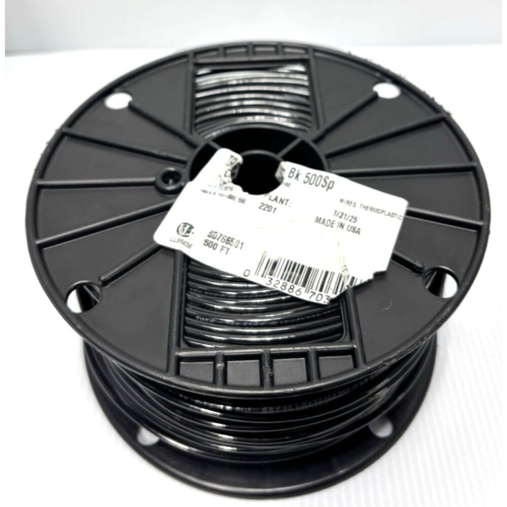 Southwire 500ft T90 Solid Copper Wire Black Thermoplastic Electrical Spool